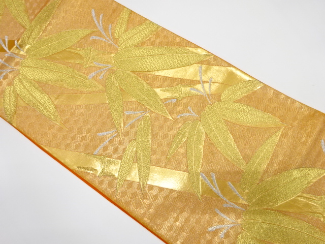 アンティーク　竹笹模様織り出し袋帯（着用可）